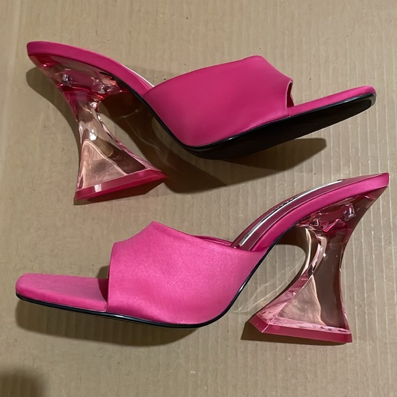 Zara Pink Stain Mules/Sandals | Clear Heel | Hot Pink - Picture 5 of 10